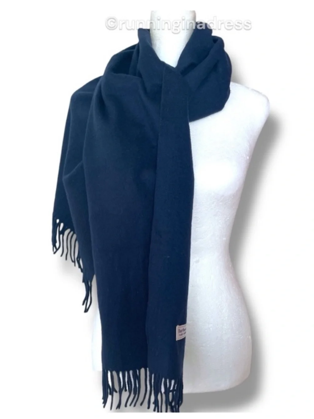 Vintage Burberrys Cashmere Scarf Navy Blue Red Equestrian Knight Logo Pre-1999